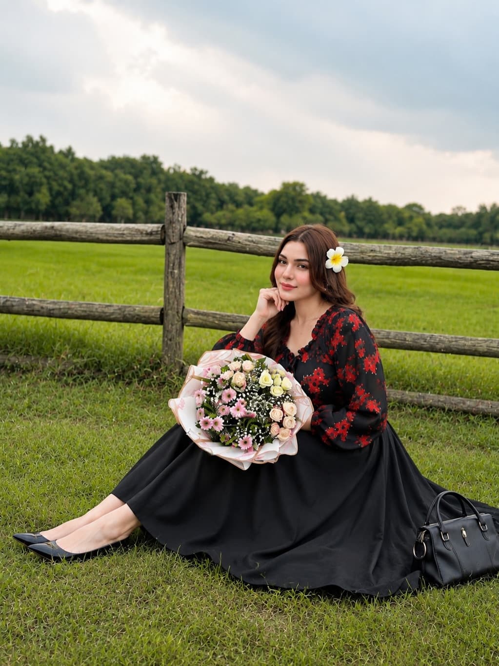 “Ema” Floral Top with Flowy White Palazzo W26