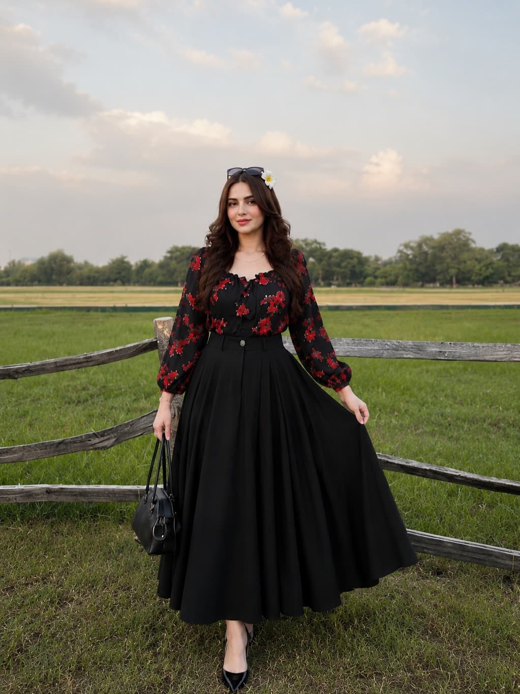 “Ema” Floral Top with Flowy White Palazzo W26
